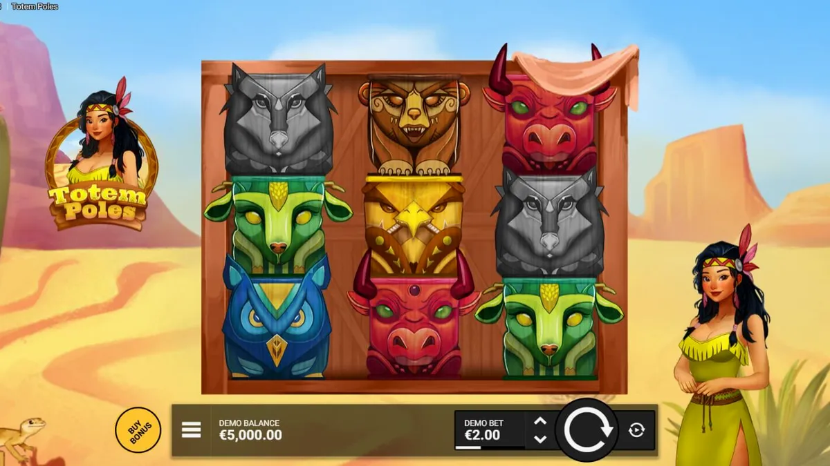 Totem Poles slot machine interface with tribal symbols